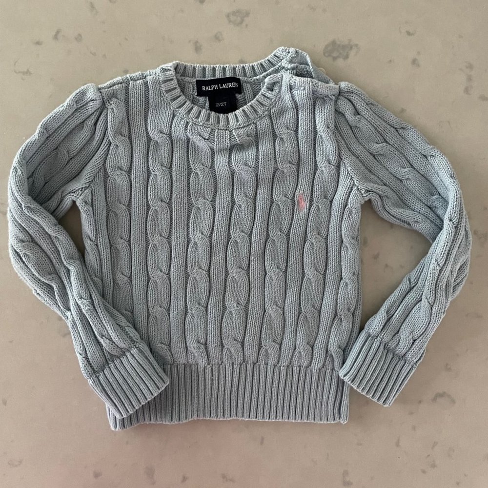 Powder blue cable knit Ralph Lauren toddler sweater